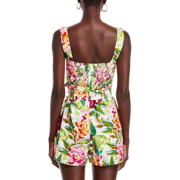 Farm Rio Womens Painted Flowers Sleeveless Romper Medium Off-White - NWT $190 - Picture 4 of 7